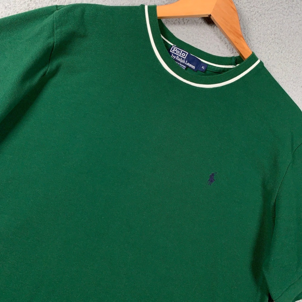 Vintage Polo Ralph Lauren Pique T-Shirt Mens XL Green Short Sleeve Knit Tee VTG